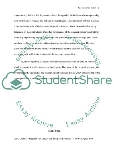 Tax Credits Dont Help the Economy by Charles Lane