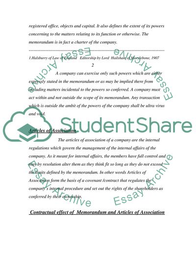 Contractual Effect of Memorandum and Articles of Association