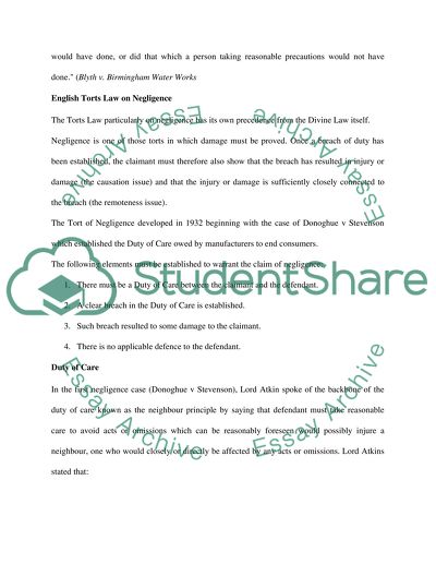 English Torts Law on Negligence