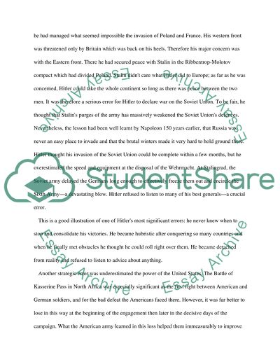 The Principal Mistakes of Hitler during World War Two