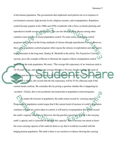 Population Control and Earths Sustainability