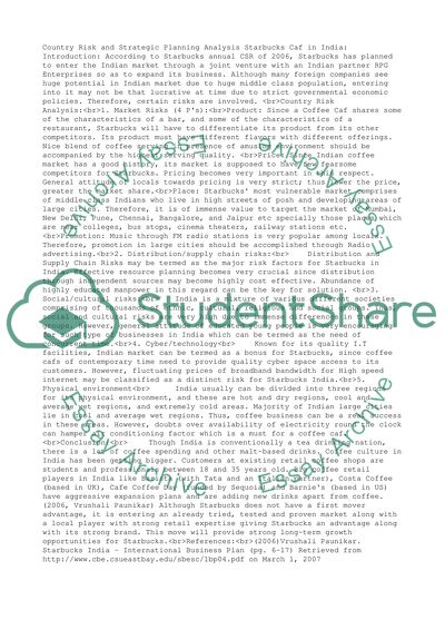 Country Risk and Strategic Planning Analysis Paper