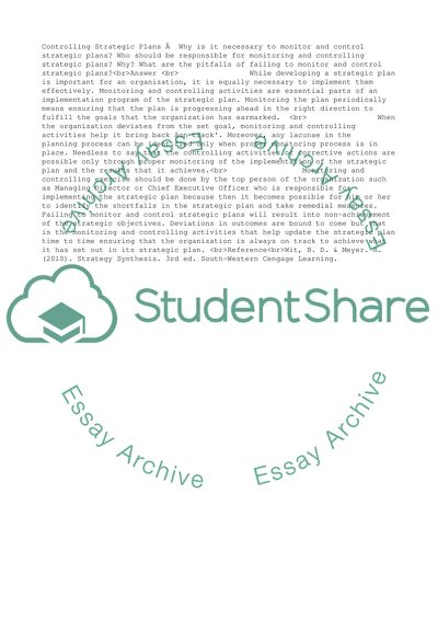 Controlling Strategic Plans