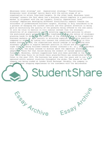 TESCO Strategic Planning