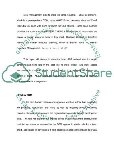 The Effects of Total Quality Management on Human Resource Management