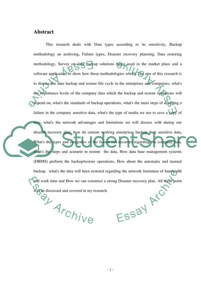 Data Backup System over Networks