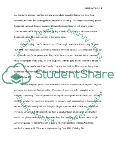 Human Genome Project / genetic discrimination based on testing for harmful genes