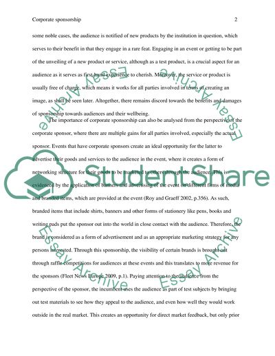 Analysis of the Importance of Corporate Sponsorship