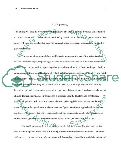 Research and Assessments in Psychopathology