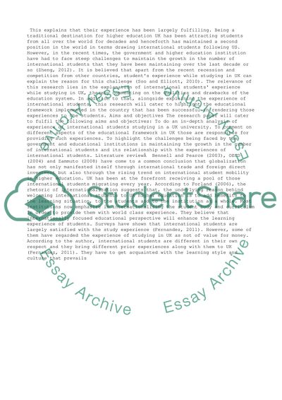 An investigation into the experience of international students studying in a UK university
