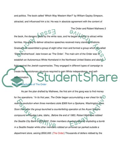 The Order and Robert Mathews, its history