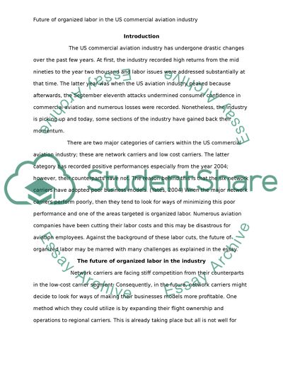 Future of organized labor in the US commercial aviation industry