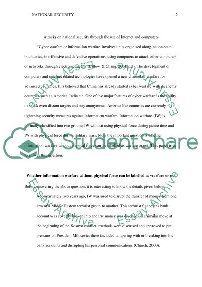 Attacks on national security through the use of Internet and computers