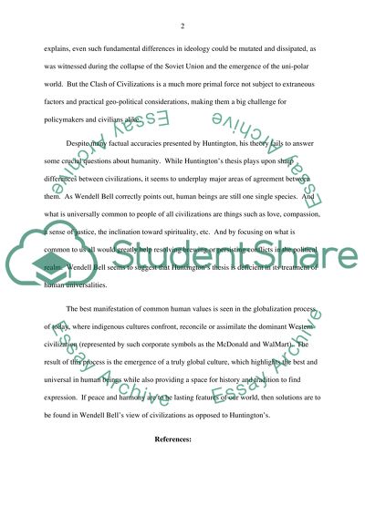Huntingtons Argument in The Clash of Civilizations and Wendell Bell Humanities Common Values