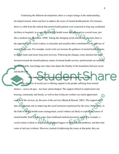 Social Work Perspective within a Mental Health Role