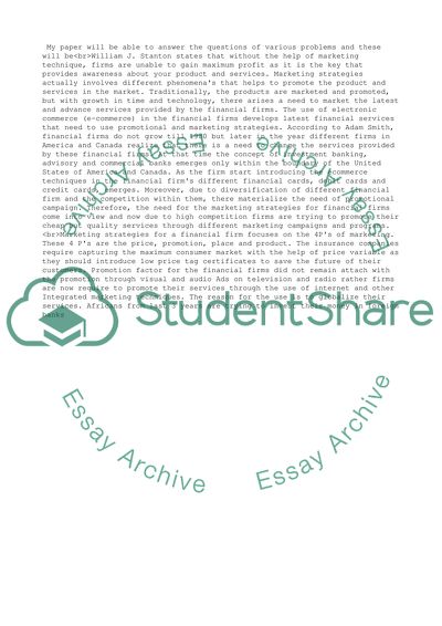 Marketing Strategies of financial firms