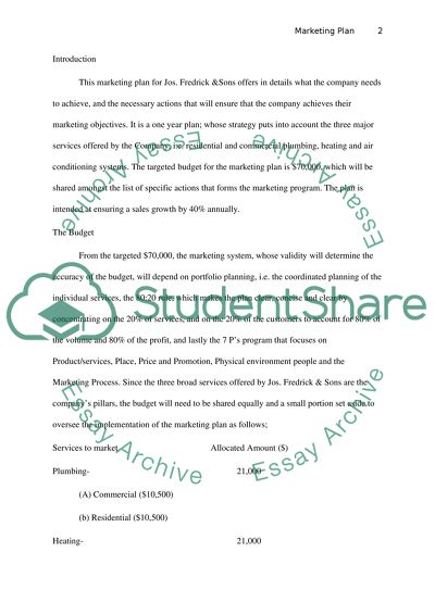 Marketing Plan for Jos. Fredrick &Sons