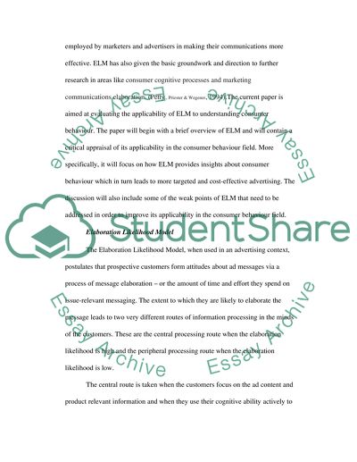 The Applicability of the Elaboration Likelihood Model to Understanding Consumer Behaviour