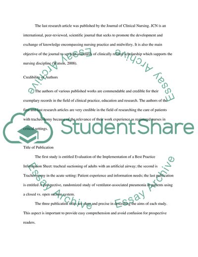 Published Work in Care of Patients with Tracheostomy