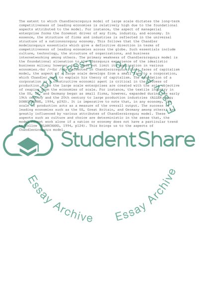 The Extent Can Chandlers Model of Large-Scale, Integrated Managerial Enterprise Explains the Long-Term Competitiveness of Leading Economies
