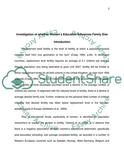 Investigation of whether Womens Education Influences Family Size