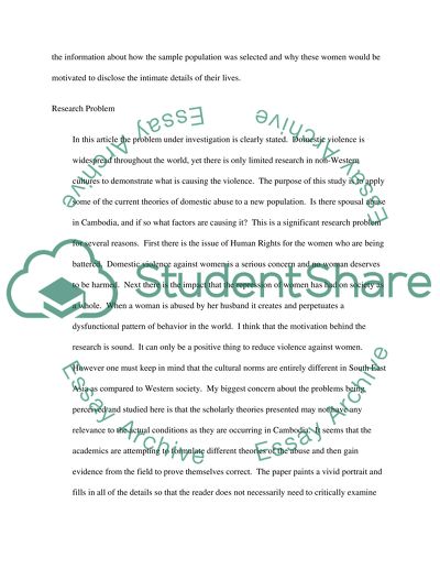 Domestic Violence against Married Women in Cambodia