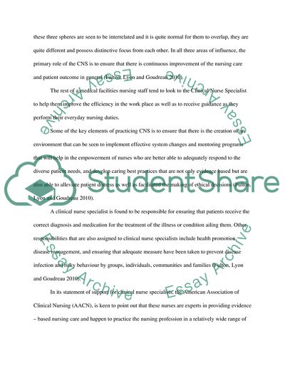 Clinical Focus and Advocacy in Patient Care in Specialist Nursing Practice