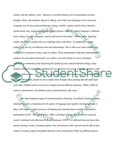The Role of Speaking in Supporting Elements of Childrens Learning