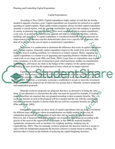 Planning and Controlling Capital Expenditures