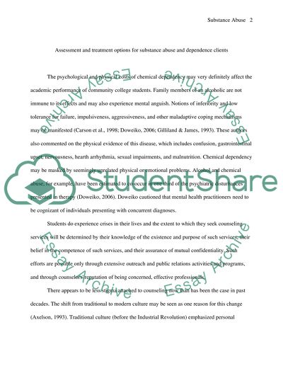 Assessment and treatment options for substance abuse and dependence clients