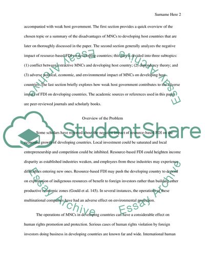 Resource-Based FDI and Weak Host Government