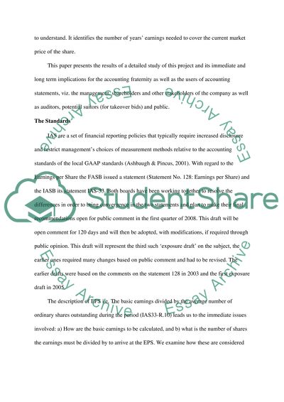 Earnings per share FASB project on convergence with the IFRS