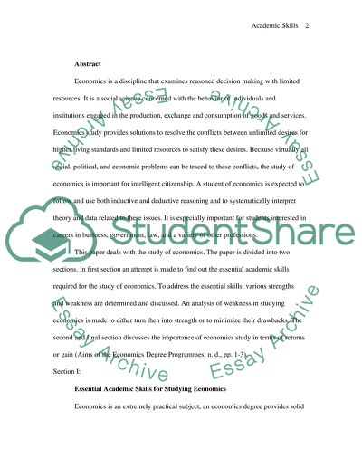 Academic Skills Required for Study of Economics