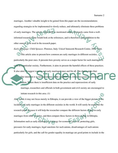 Features of Early Age Marriage in Ethiopia