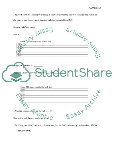 Projectile Lab: Velocity with Which a Projectile Is Launched