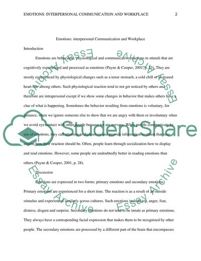 Emotions - Interpersonal Communication and Workplace