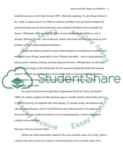 Effects of Socio-economic Status on Nutrition