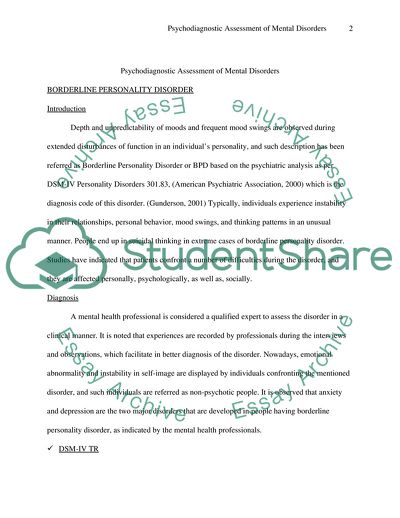 Psychodiagnostic Assessment of Mental Disorders