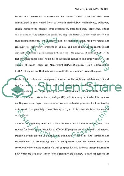 Statement of purpose for international university teaching position School of Health Sciences