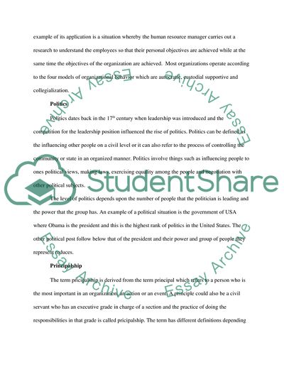 Leadership, Organizational Behavior, Politics and Principalship