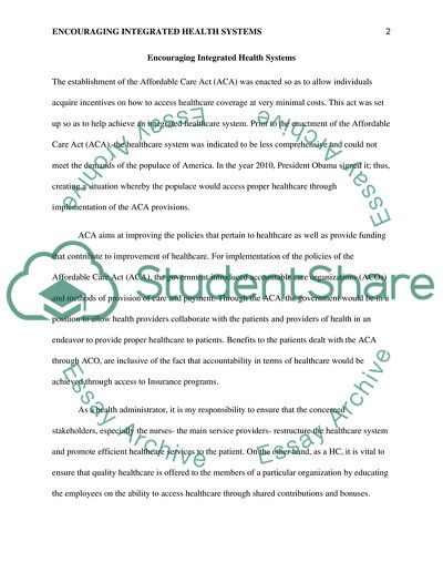 ACA - Encouraging Integrated Health Systems