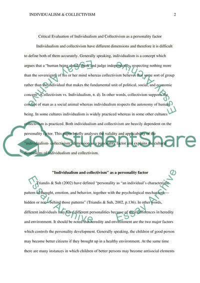 Critical Evaluation of Individualism and Collectivism as a Personality Factor