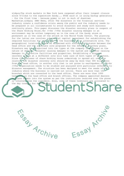 Disaster Recovery Plan in Share Broking House