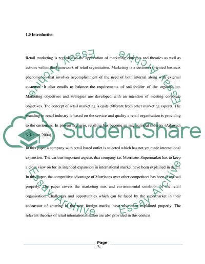 Basis of Competitive Advantage in the Retail Marketing