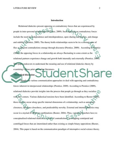 Communication 207- Literature Review Assignment , Relational dialects