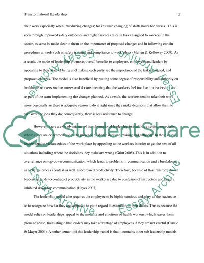 Advantages and Disadvantages of Transformational leadership In a Change Context