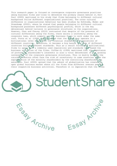 Is There Global Convergence in Corporate Governance