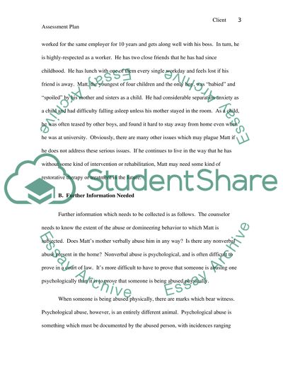Client Assessment Plan in Counseling