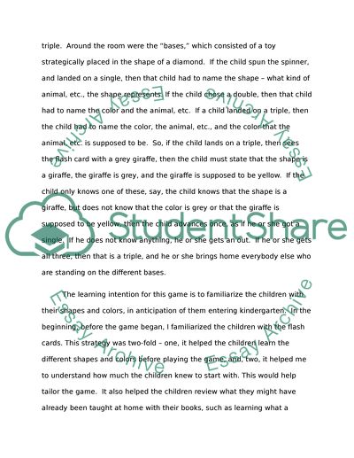 Activity One: Play-based Activity for the Group Ages 3-8