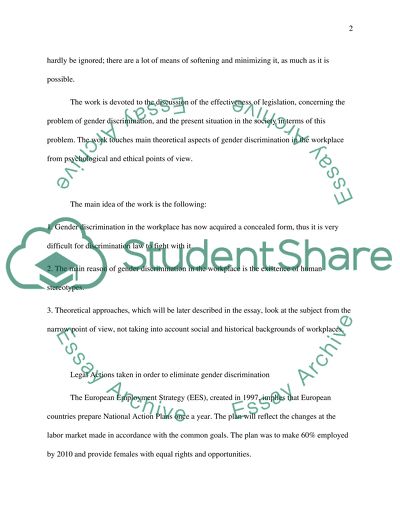 Discrimination Law at the European Levels and the Position of Women in the Workplace